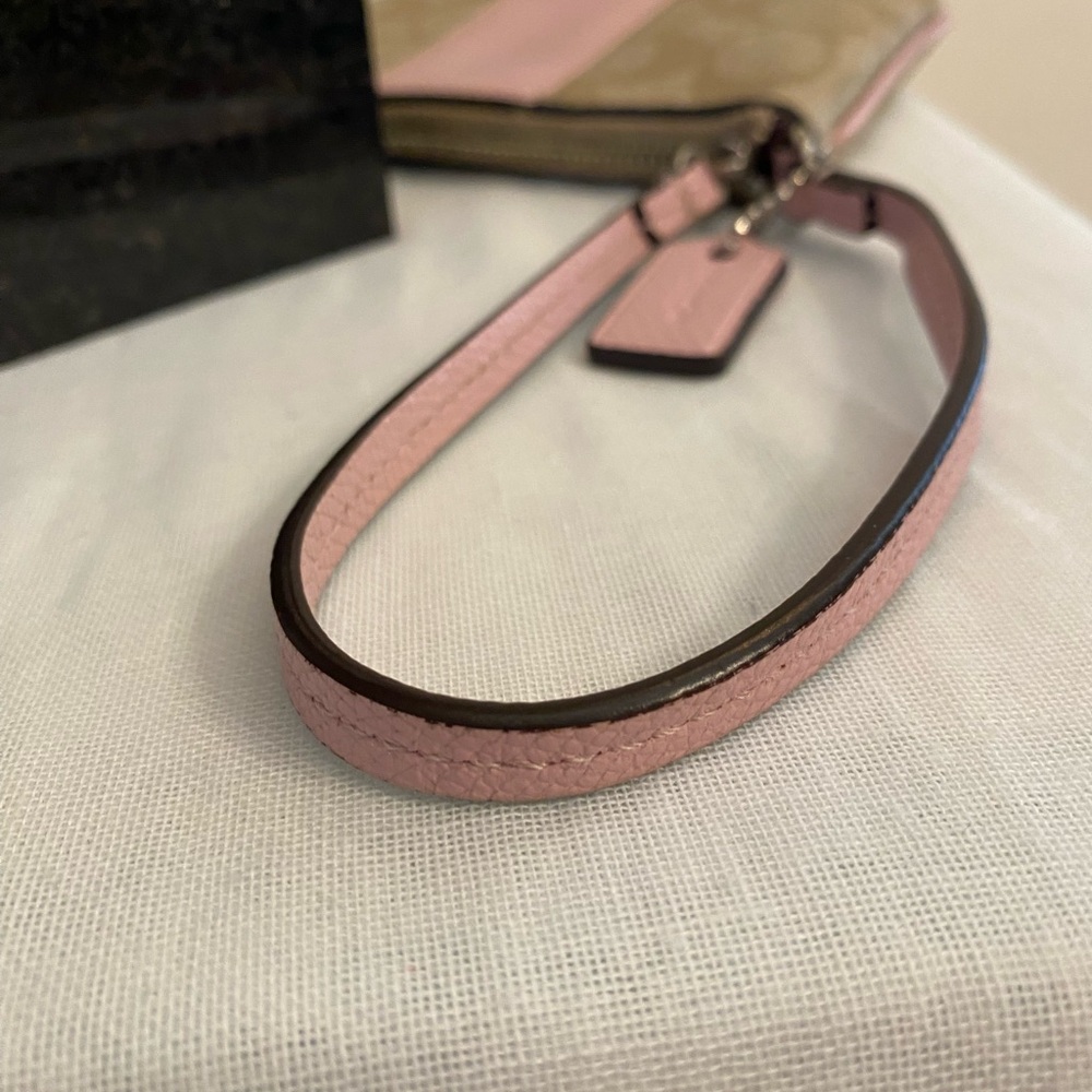 Coach Signature Pink and Tan Wristlet - Picture 8 of 11